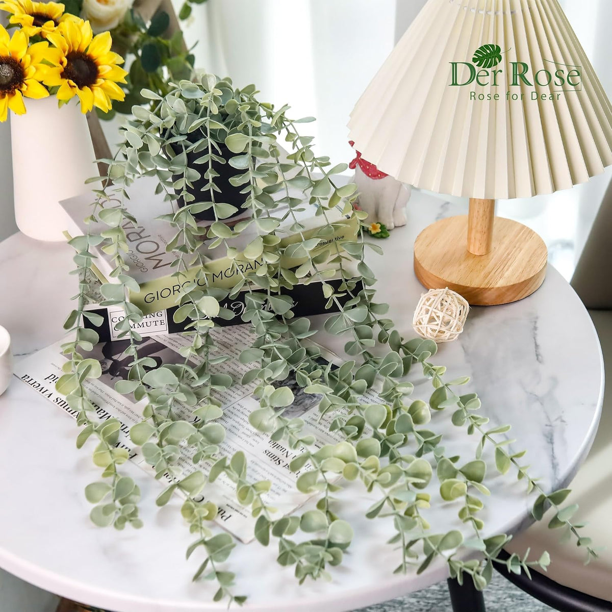 Der Rose 1Pcs Fake Plants Hanging Artificial Potted Faux Eucalyptus Plants for Modern Boho Farmhouse Bathroom Office Desk Wall Book Shelf Living Room Aesthetic Decor Indoor