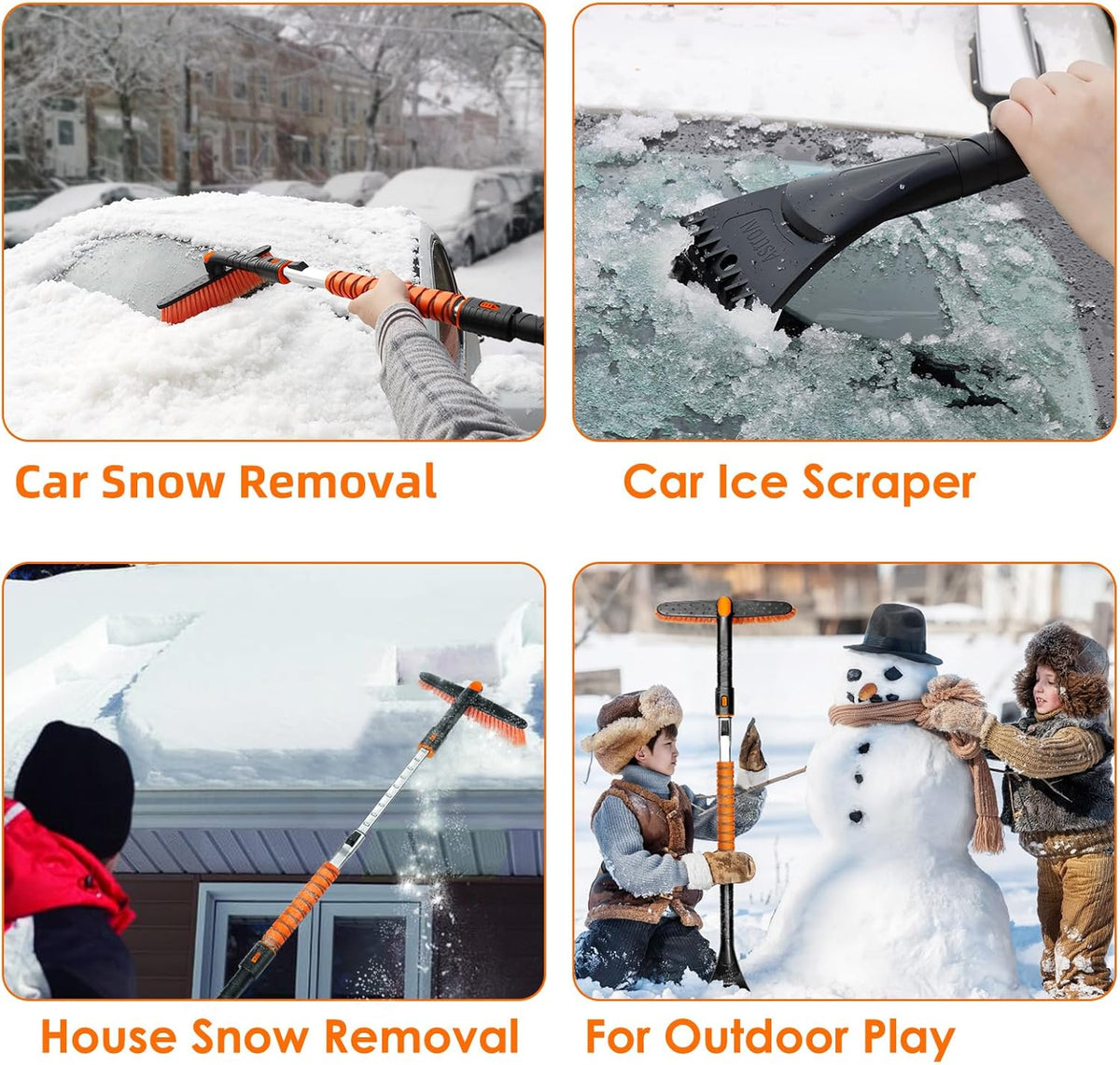 AstroAI 47.2" Ice Scrapers for Car Windshieldand Extendable Snow Brush with Foam Grip and 360° Pivoting Brush Head for Car Auto Truck SUV(Orange)