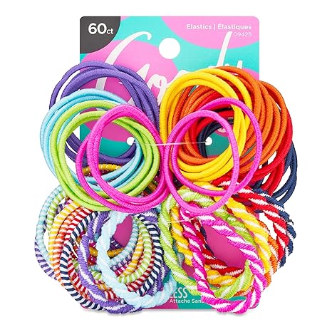 Goody Kids Ouchless Hair Elastics, 60 Ct Assorted Colors, Perfect Stocking Stuffer & Holiday Gift for Girls & Boys, No Pull or Breakage, Tangle-Free Hold for Fine Hair, Long-Lasting Ponytail Holders