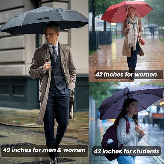 MRTLLOA 42/49 Inch Compact Windproof Travel Umbrella for Rain, Lightweight, Portable, Strong, Folding Umbrellas for Women and Men