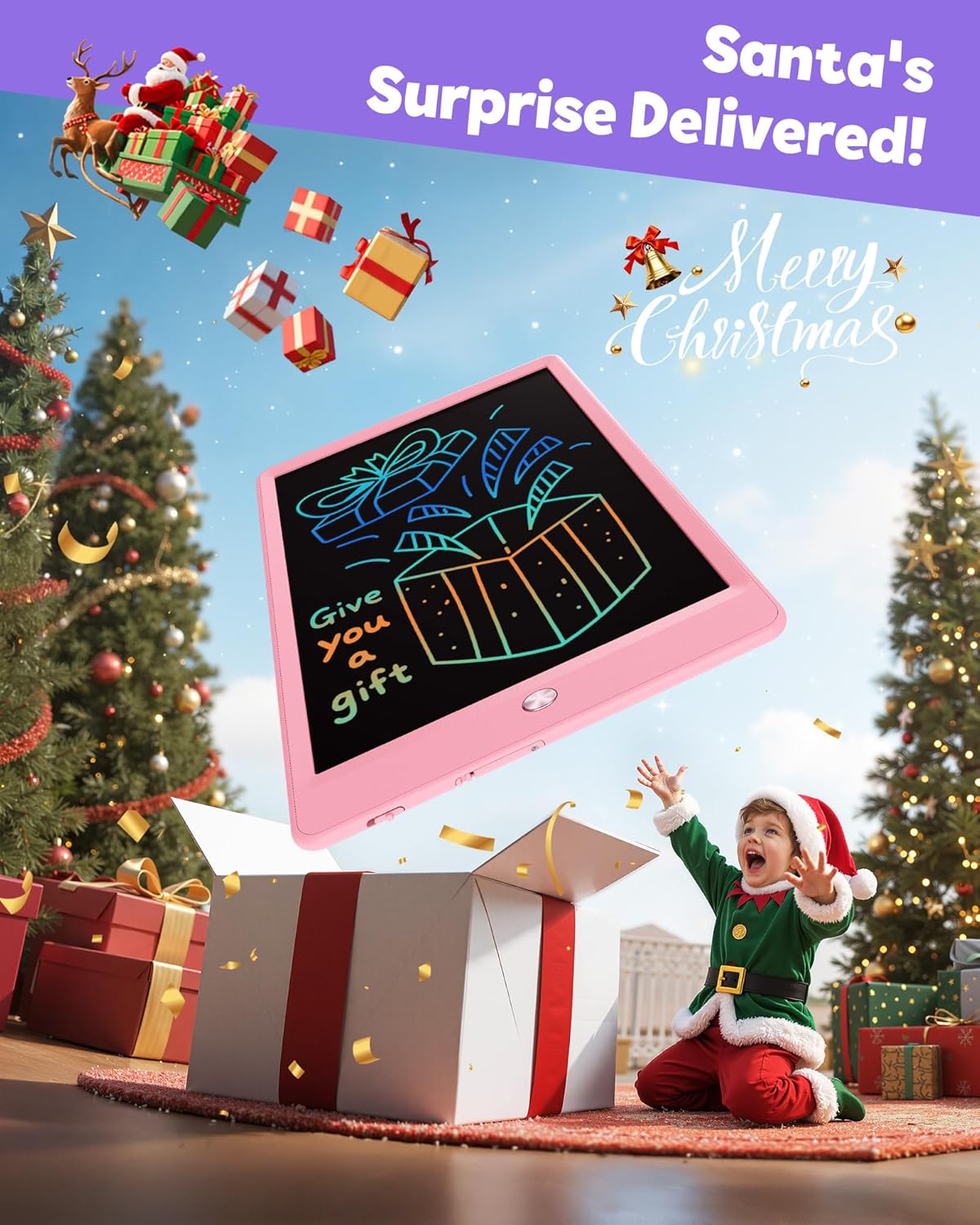 TEKFUN LCD Writing Tablet for Kids, 10-inch Coloring Drawing Pad, Mess Free Doodle Board, Christmas Gifts for Girls and Toddlers, Toys for 3 4 5 6 7 8 Year Old Boys (Pink)