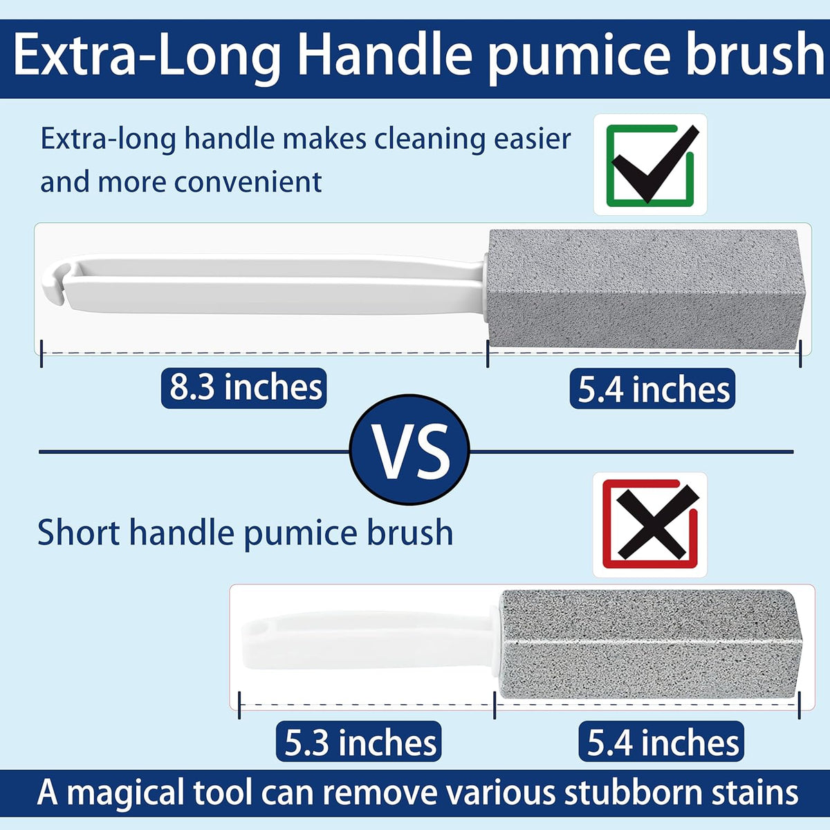 2 Pack Pumice Stone for Toilet Cleaning, Extra Long Handle for Removing Bowl Ring, Pool, Bathroom, Toilet Brush