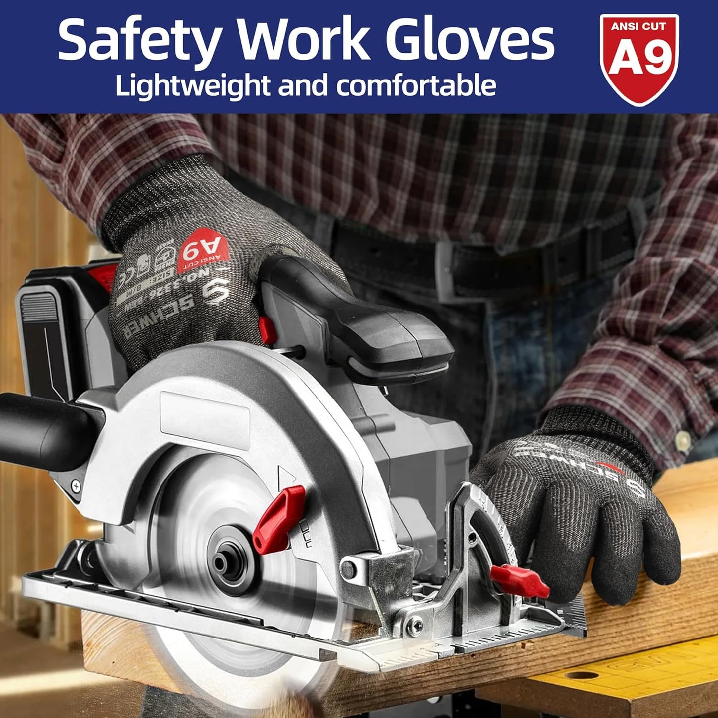 Schwer ProGuard Highest Level Cut Resistant Work Gloves PR3326 for Extreme Protection，ANSI A9 Cut Gloves with Reinforced Thumb, Non Slip, Breathable, Durable, Touch-screen, Non PFAS, Black 1 Pair（L）