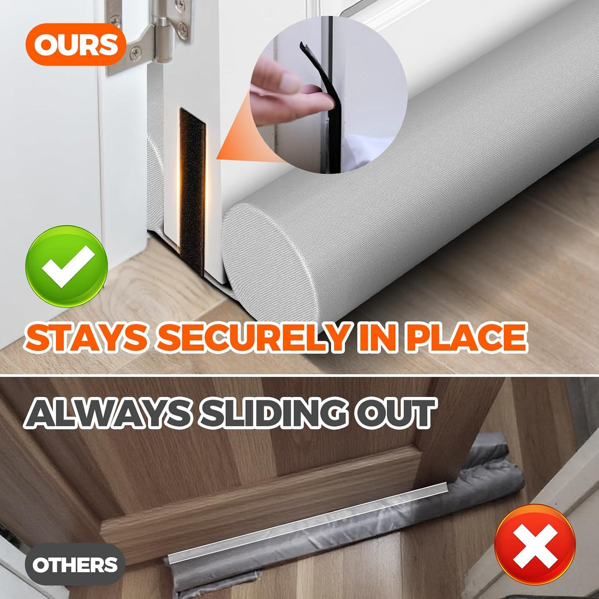 Holikme Door Draft Stopper Door Sweep Weather Stripping Noise Blocker Window Breeze Blocker Adjustable Draft Door Closers, Grey