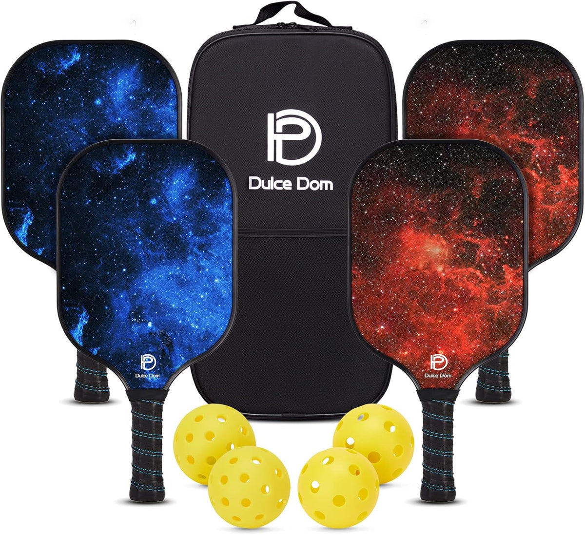Dulce DOM Pickleball Paddles Set of 2/4 - USAPA Approved, 4 Indoor Outdoor Pickleball Balls, Fiberglass Surface Paddle Racket with Cover Bag, Ideal Training Equipment Gift for Men & Women