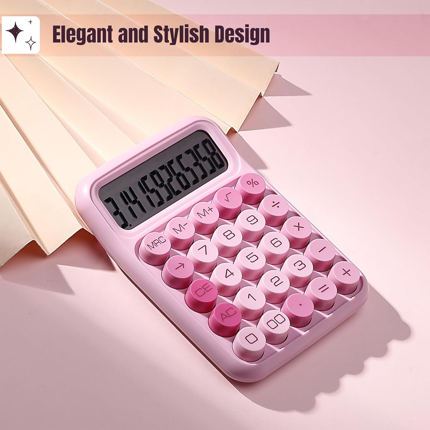 Mr. Pen- Mechanical Switch Calculator - 12 Digit Large LCD Display, Pink with Big Buttons