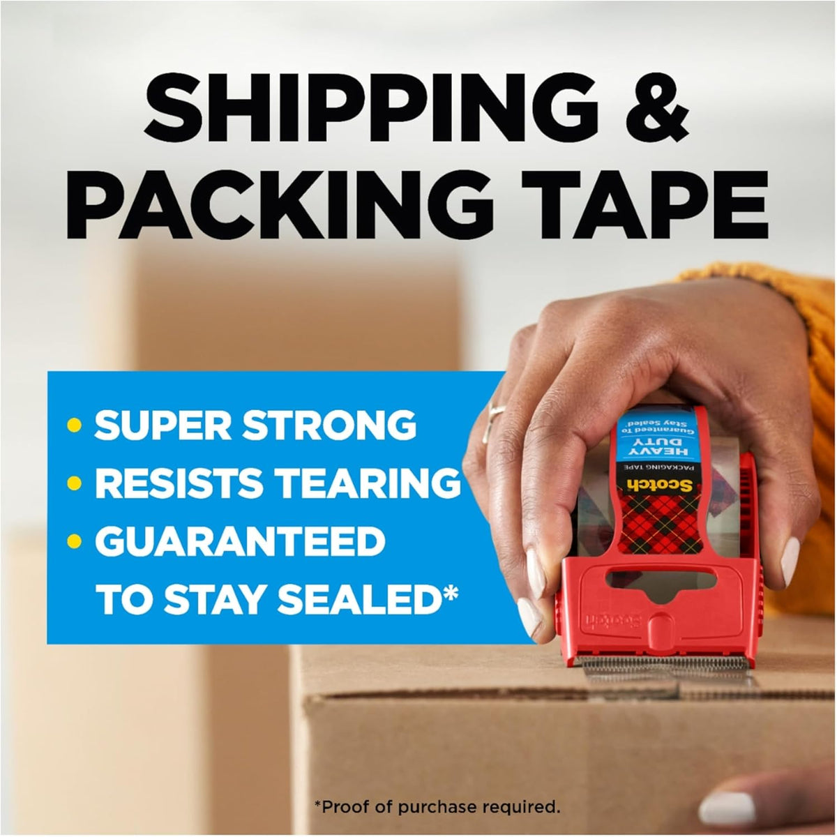 Scotch Heavy Duty Shipping Packing Tape, Clear, Holiday Shipping Supplies, 1.88 in. x 27.7 yd., 1 Tape Roll with Dispenser