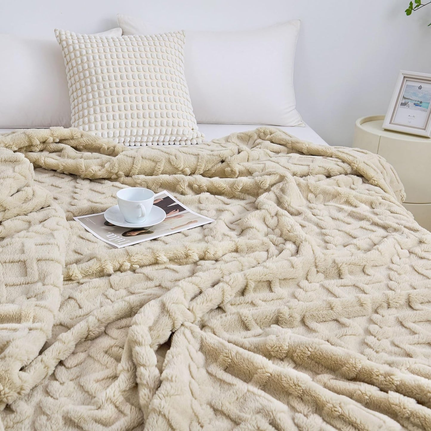 Aganear Fleece Throw Blanket - Cozy Soft Lightweight Fuzzy Throw Blanket for Women Portable Throw Blankets for Couch, Warm Present for Birthday, Christmas, Halloween, Housewarming(50"x60", Khaki)