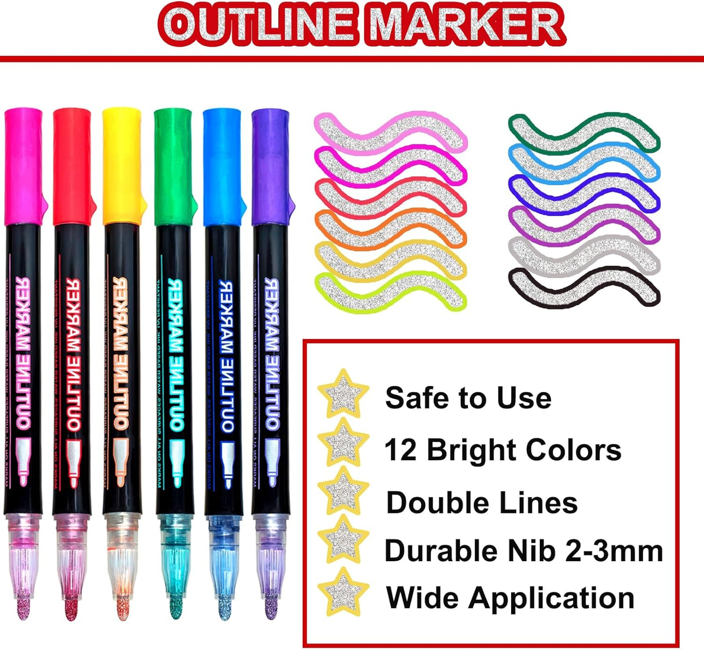 Glitter Markers Outline Pens Metallic,12 Christmas Gifts Stocking Stuffers Teen Girl Gifts Trendy Stuff,Cute Art Supplies Kids 6-8 9-12 10-12 Tween,Arts Crafts Kids Ages 8-12 Crafts Girls 8-12 Shimmer