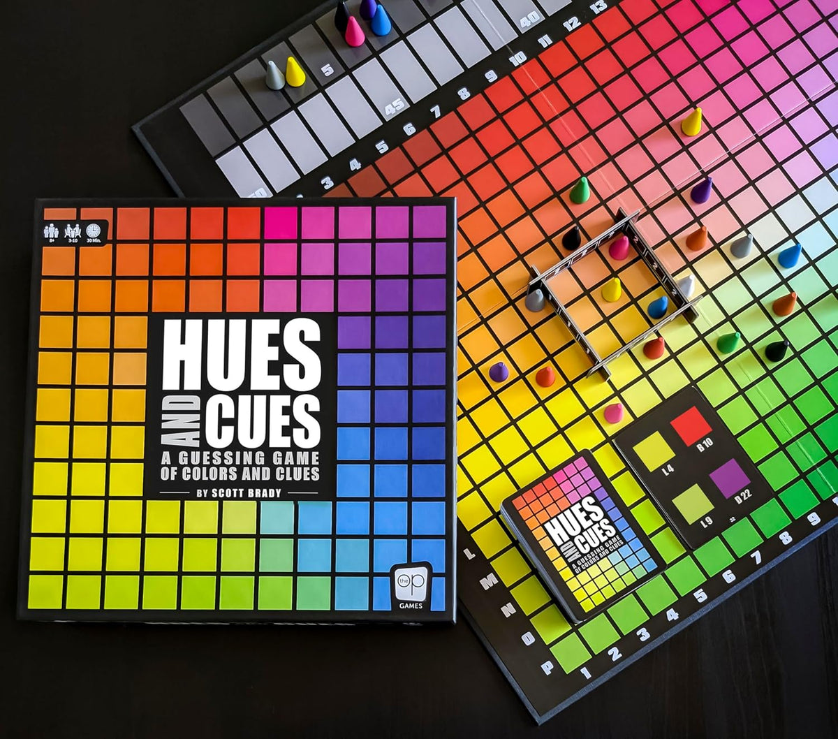 HUES and CUES - Vibrant Color Guessing Board Game for 3-10 Players Ages 8+, Connect Clues and Guess from 480 Color Squares