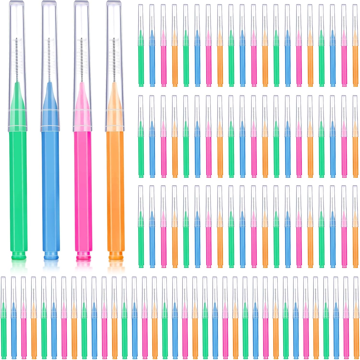 Patelai 100 Pieces Braces Brush for Cleaner Interdental Brush Toothpick Dental Tooth Flossing Head Oral Dental Hygiene Flosser Toothpick Cleaners Tooth Tool(Bright Colors,Multiple Sizes)