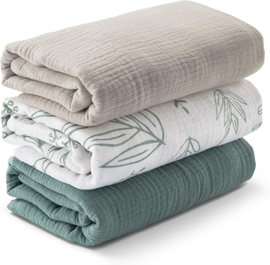 Muslin Swaddle Blankets for Newborn, 3 Pack Breathable Soft Receiving Blanket, Large 38 x 40 inches Swaddle Wrap Burping Clothes, Essentials Infant Shower Items, Toddler Gift (Bright Colors)