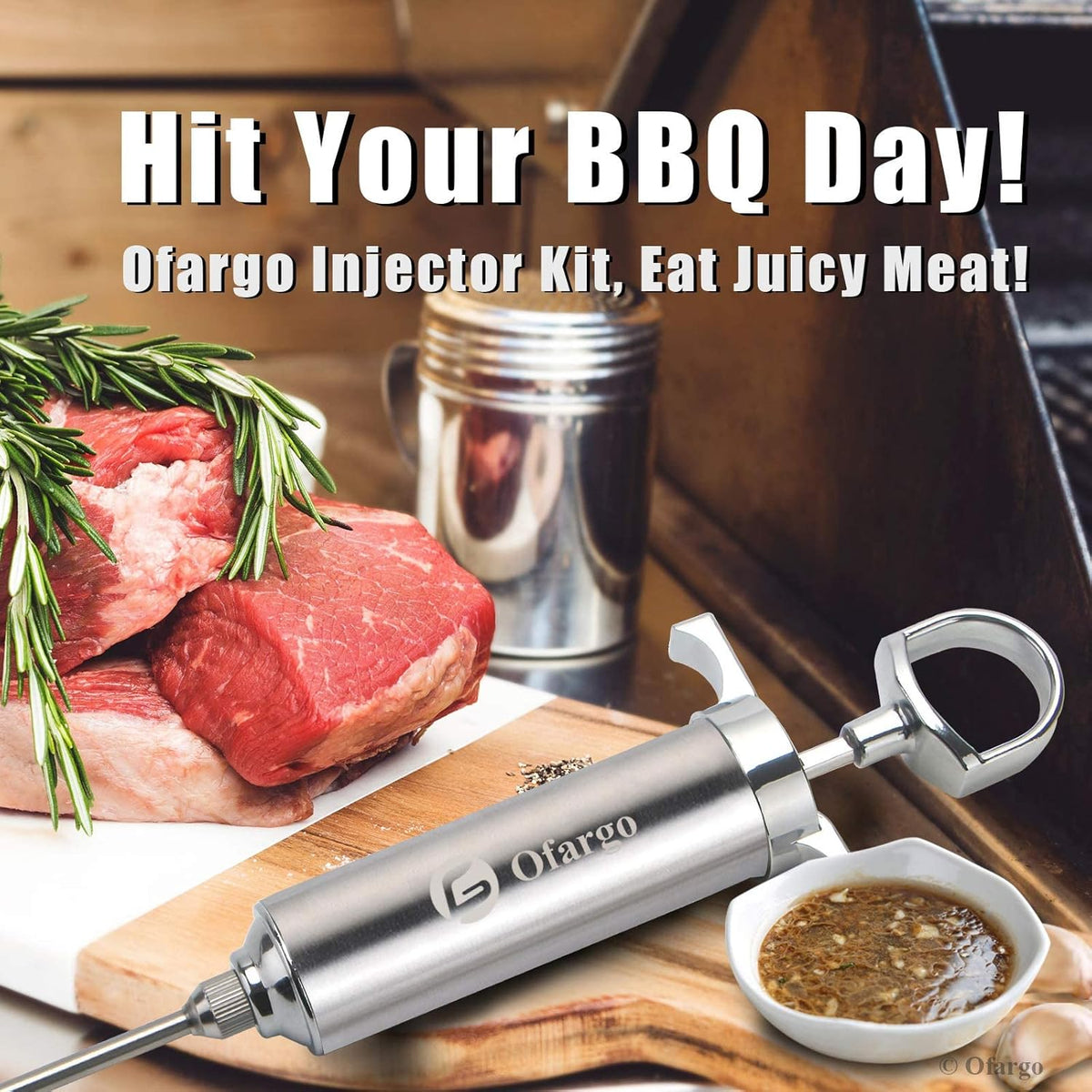 Ofargo Stainless Steel Meat Injector Syringe Kit with 4 Marinade Needles for BBQ Grill Smoker, Valentines Day Gifts for Men Dad Husband Him, 2-oz Large Capacity, Both Paper User Manual and E-Book Recipe