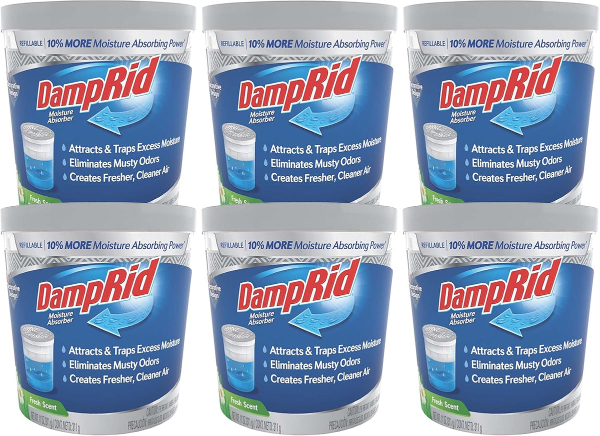 DampRid Refillable Moisture Absorber, 11 oz., 6-Pack – Fresh Scent Moisture Absorbers, 10% More Absorbing Power*, Eliminates Musty Odors for Fresher, Cleaner Air