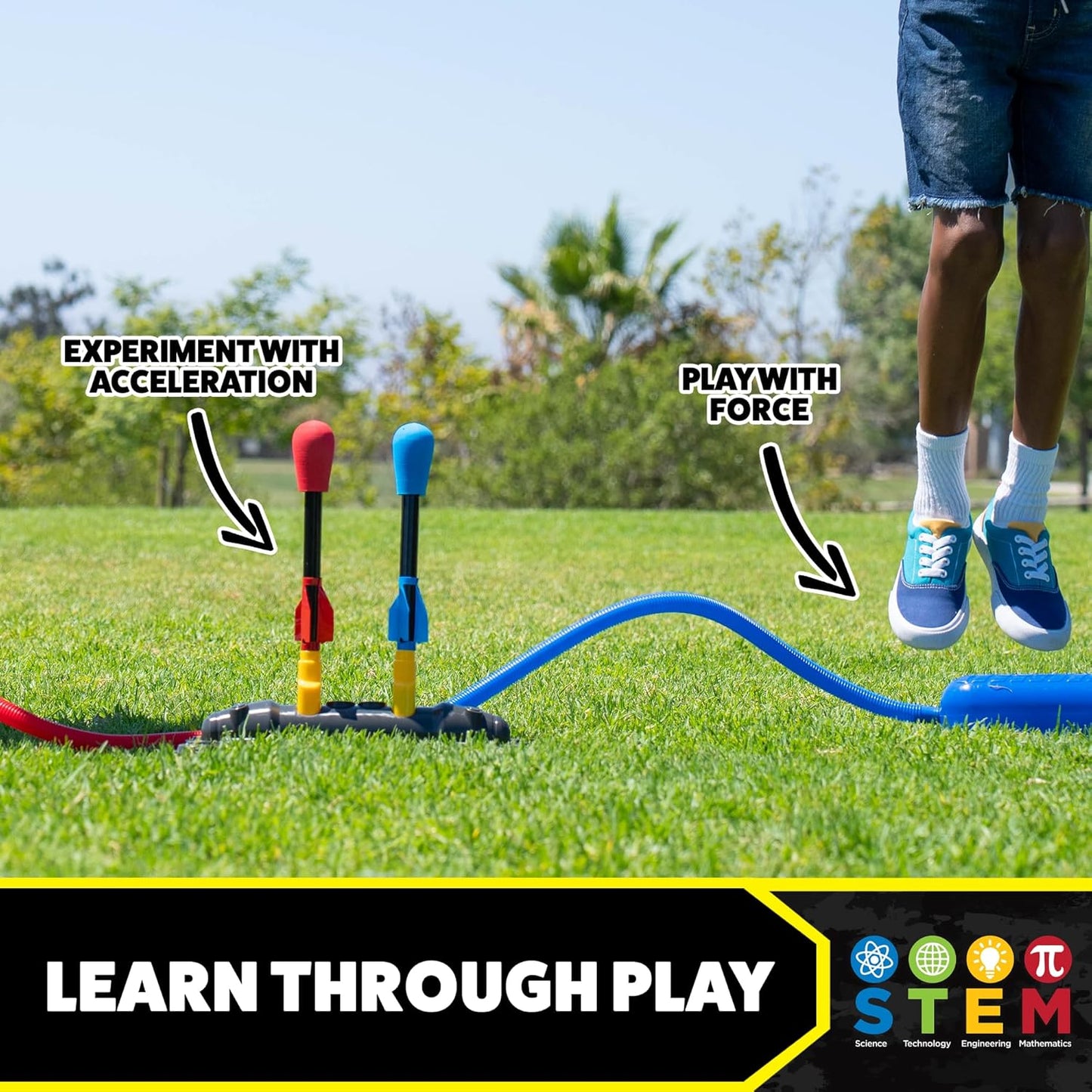 Stomp Rocket Original Dueling Rocket Launcher for Kids, 8 Rockets - Fun Backyard & Outdoor Kids Toys Gifts for Boys & Girls -Toy Foam Blaster Set Soars 200ft - Multi-Player Launcher Stand