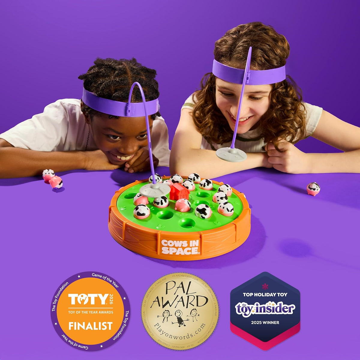 Cows In Space By Relatable, The Kid-Friendly Extraterrestrial Game, Fun Games And 2 Player Games, Great For Space Games, Includes 2 UFO Headbands, 1 Electronic Spinning Base, 21 Cows, and Instructions