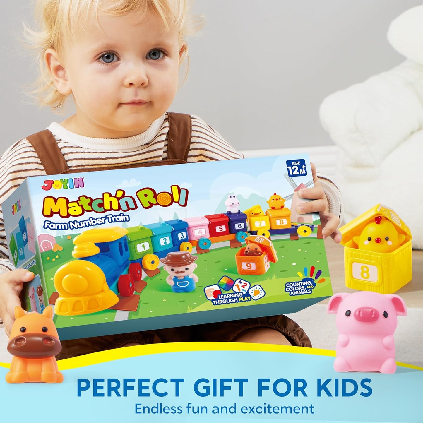 Play-Act Learning Toy for Toddlers 1 2 3 Years Old, Counting, Matching & Sorting Montessori Learning Farm Train Including 9 Farm Animals, Easter Basket Stuffers Birthday Gift for Baby Boys Girls