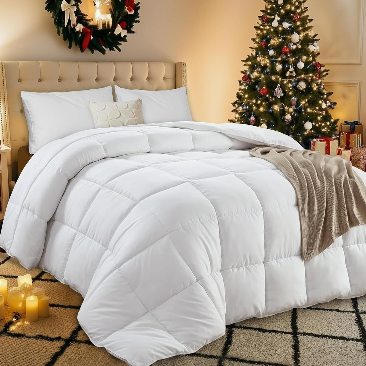 Utopia Bedding Comforter Duvet Insert, Quilted Comforter with Corner Tabs, Box Stitched Down Alternative Comforters Queen Size (White)