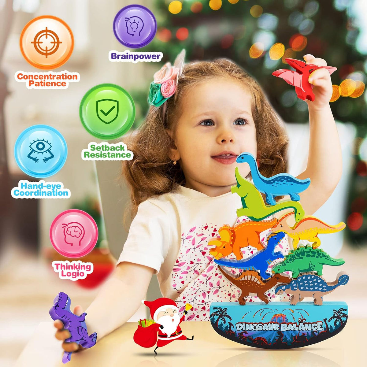 Dinosaur Toys for Kids 3-5: Wooden Stacking Montessori Toys for 3 4 5 6 7 8 Year Old Boys Girls Birthday Gifts for Kid Ages 4-8 Balance Competition Game for Family Stocking Stuffers