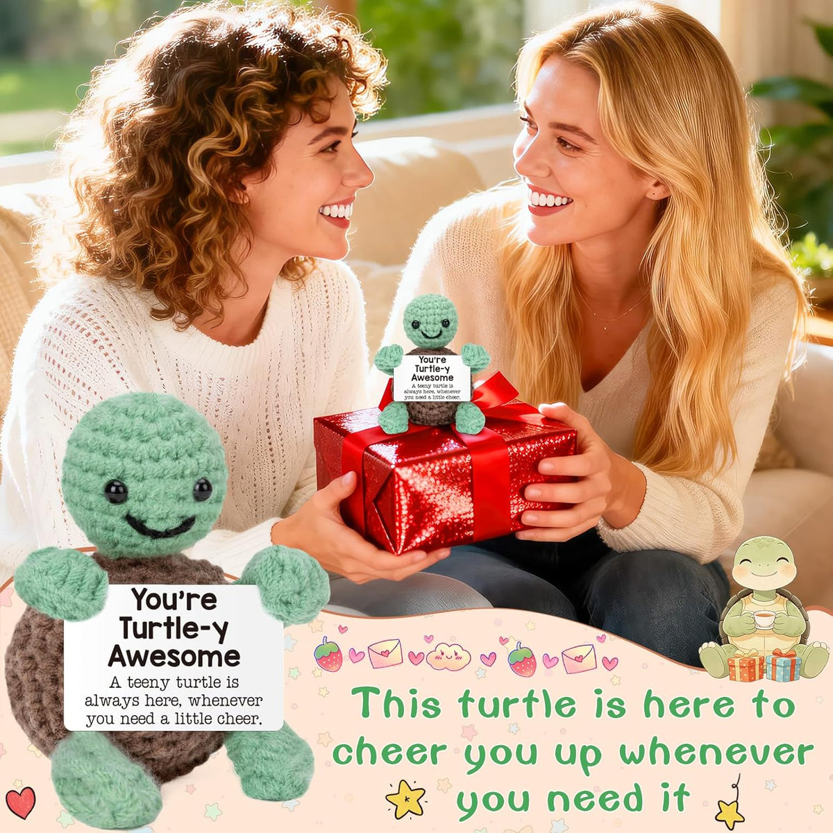 Mini Funny Turtle Birthday Gifts for Women Men, Teacher Valentines Day for Kids, Employee Appreciation Retirement Gifts for Coworker Sister Best Friends, Handmade Emotional Positive Turtle Desk Decor