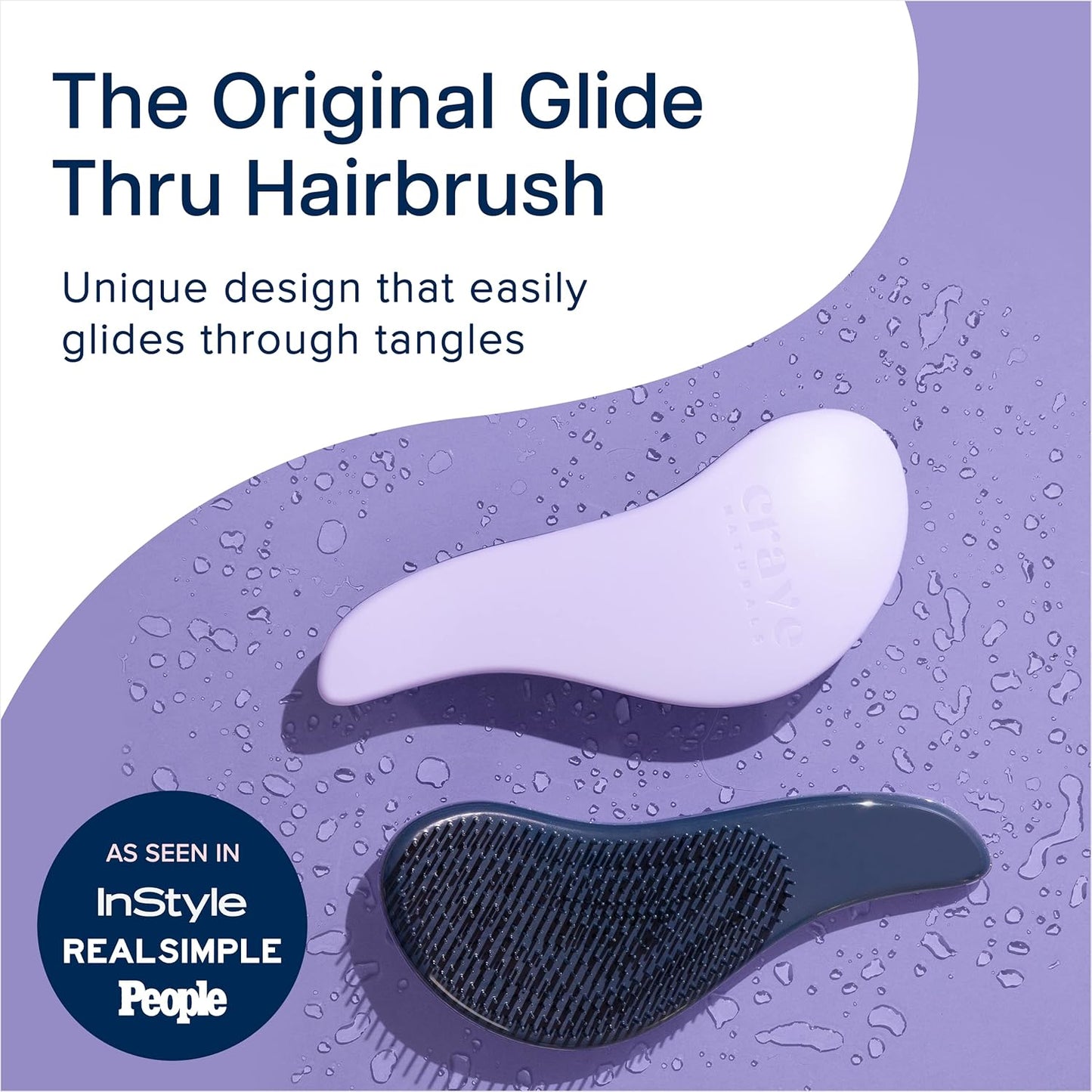 Crave Naturals Glide Thru Hair Brush - Detangler Brush for Curly, Straight, Wet or Dry Hair - Gentle Detangling Brushes for Adults, Kids, Toddlers - Hair Accessories for Women, 7.5x3 - Purple