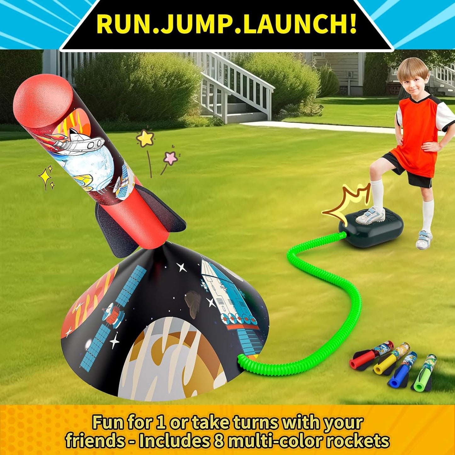 Toys Rocket Launcher for Kids - Launch up to 100 Ft, 8 Multi-Color Foam Rockets & Adjustable Launch Stand, Kids Outdoor Toys, Age 3+