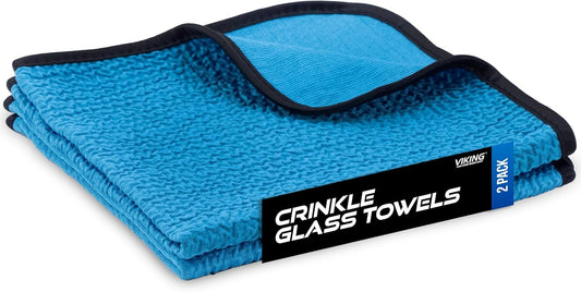 VIKING Glass Microfiber Cleaning Cloth for Car and Home 2 Pack, Glass Towels for Mirror, and Picture Frames, and Car Detailing Kit, 16 inch x 16 inch, Blue