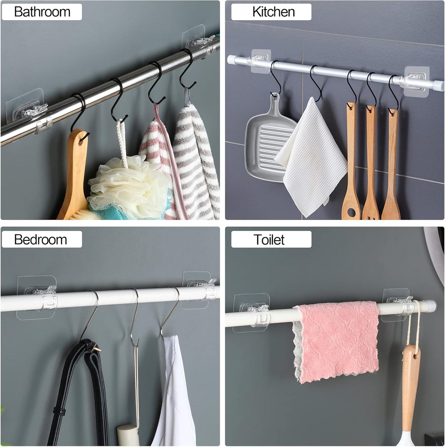 Codoule Self Adhesive No Drill Adjustable Curtain Rod Holder Hooks Brackets, Nail Free, No Drilling Hangers for Bathroom, Kitchen, Home, Bathroom and Hotel, Transparent, 8PCS