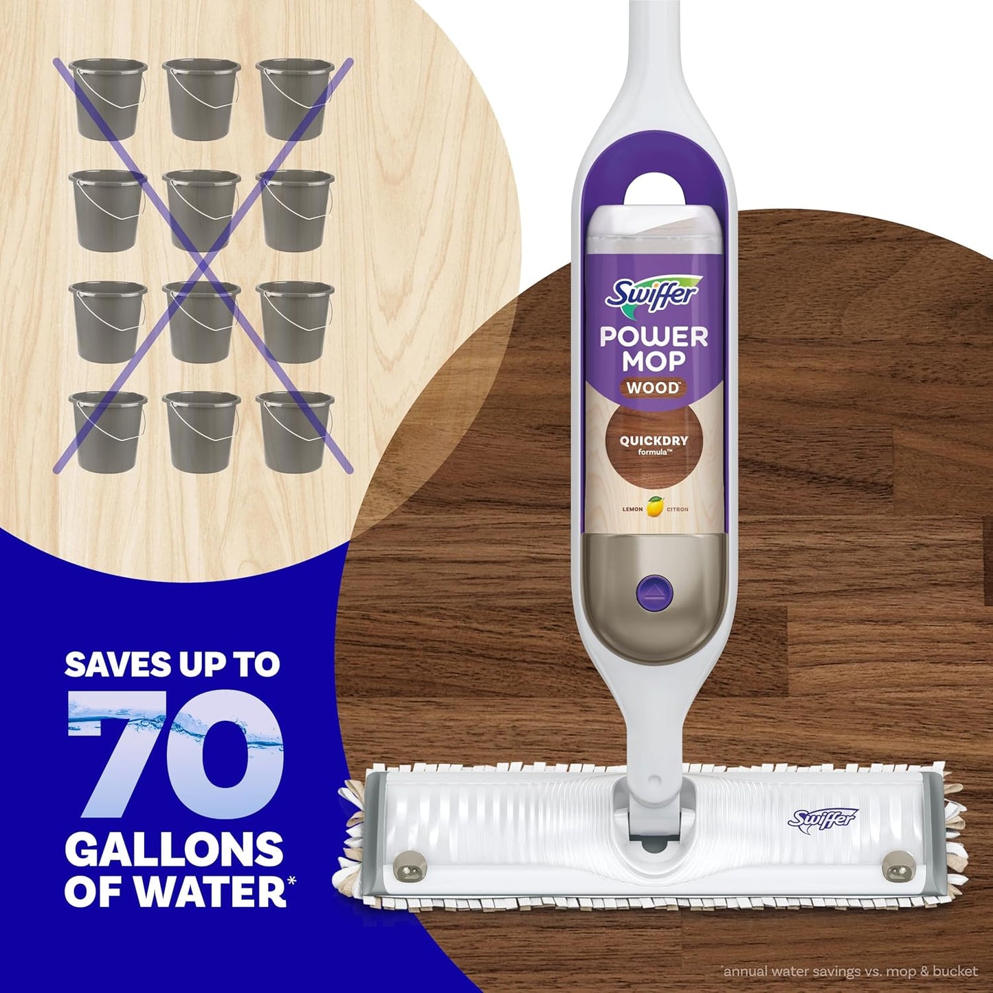 Swiffer Power Mop Wood Refill Solution, QuickDry Hardwood Floor Cleaner for Mopping Home, Bathroom, Kitchen, All Purpose Multi-Surface Solution for Floor Cleaning, Lemon Scent, 50.6oz