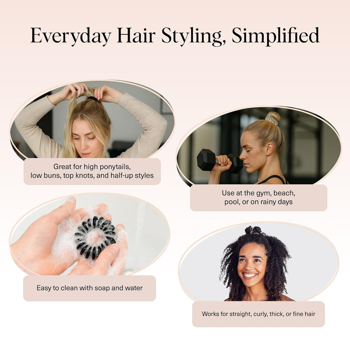 Kitsch Spiral Hair Ties for Women – Hair Ties No Damage, Ponytail Holders for Thick and Thin Hair – Creaseless and Dent-Free Coil, Phone Cord Style | Ideal Gifts for Women - 8pc Set, Brunette