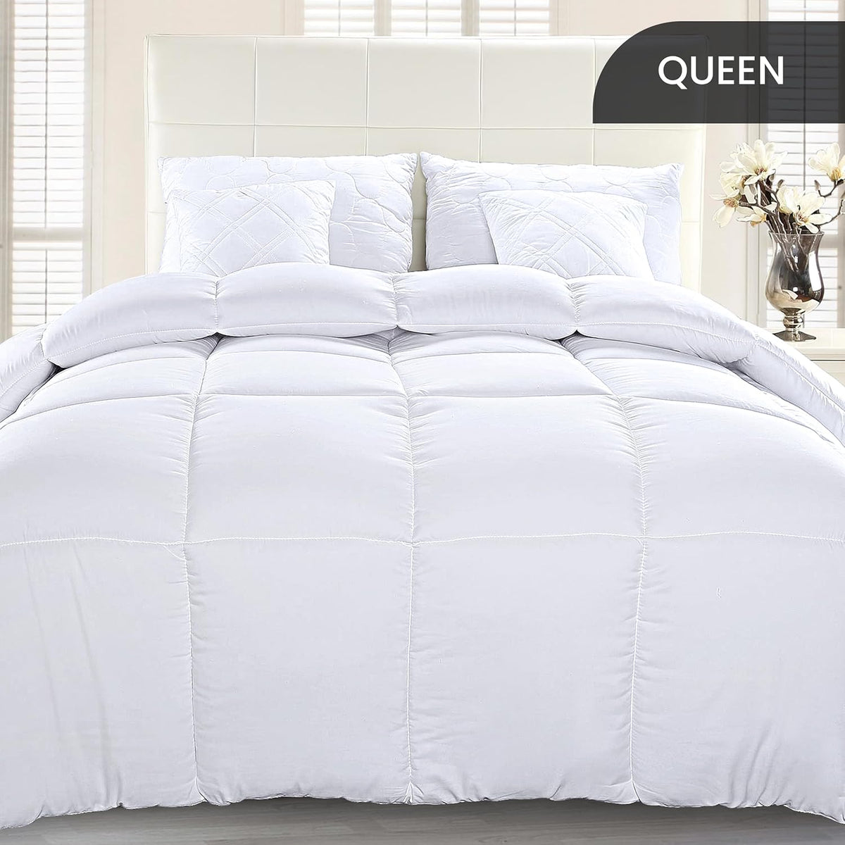 Utopia Bedding Comforter Duvet Insert, Quilted Comforter with Corner Tabs, Box Stitched Down Alternative Comforters Queen Size (White)