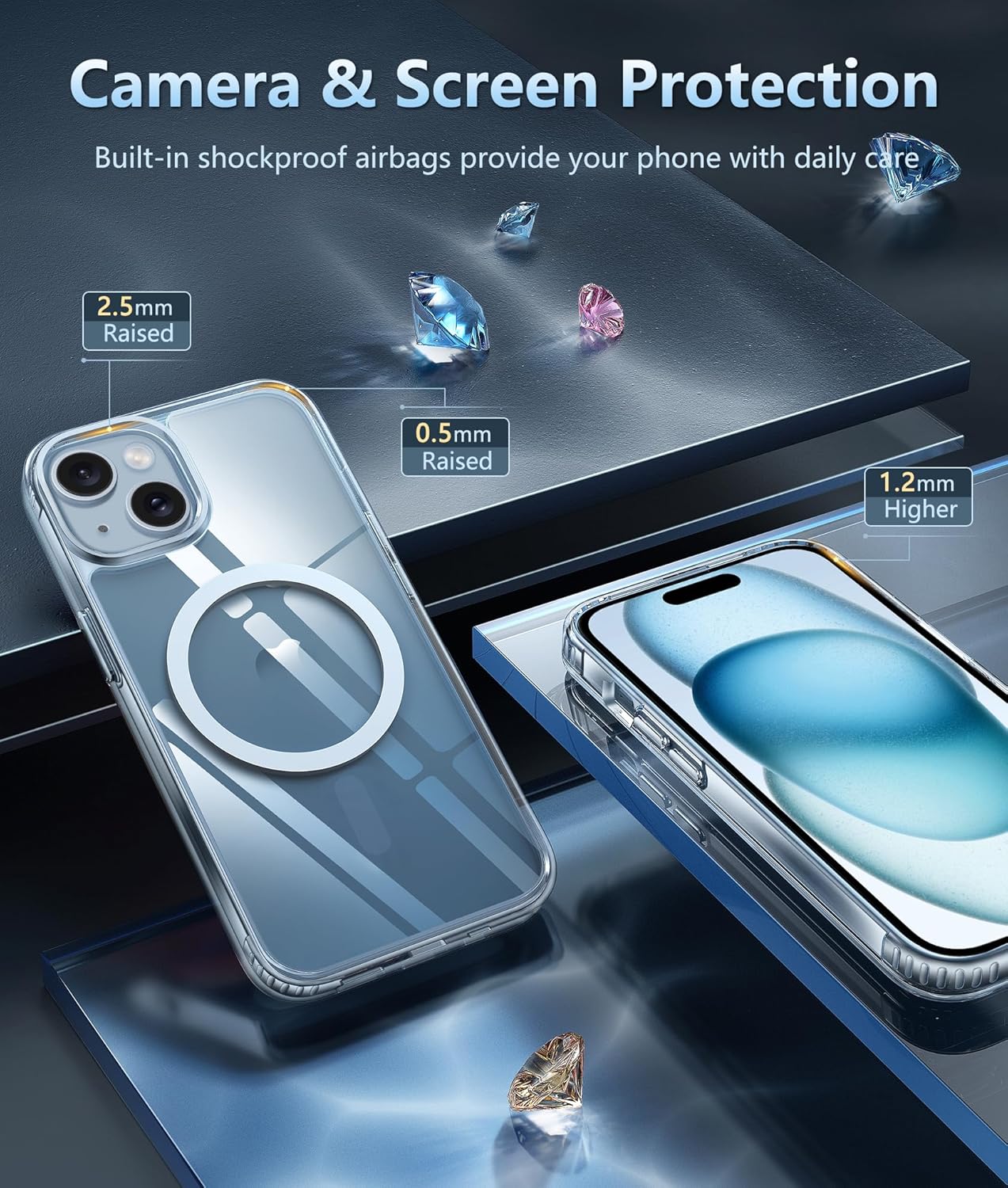 FNTCASE for iPhone 15 Case Clear: iPhone 14/13 Case Magnetic Phone Cases with Screen Protector Compatible with Magsafe Slim Anti Yellowing Rugged Protective Transparent Cell Cover (A-Clear)