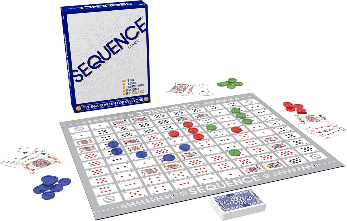 SEQUENCE- Original SEQUENCE Game with Folding Board, Cards and Chips by Jax ( Packaging may Vary ) White, 10.3" x 8.1" x 2.31"