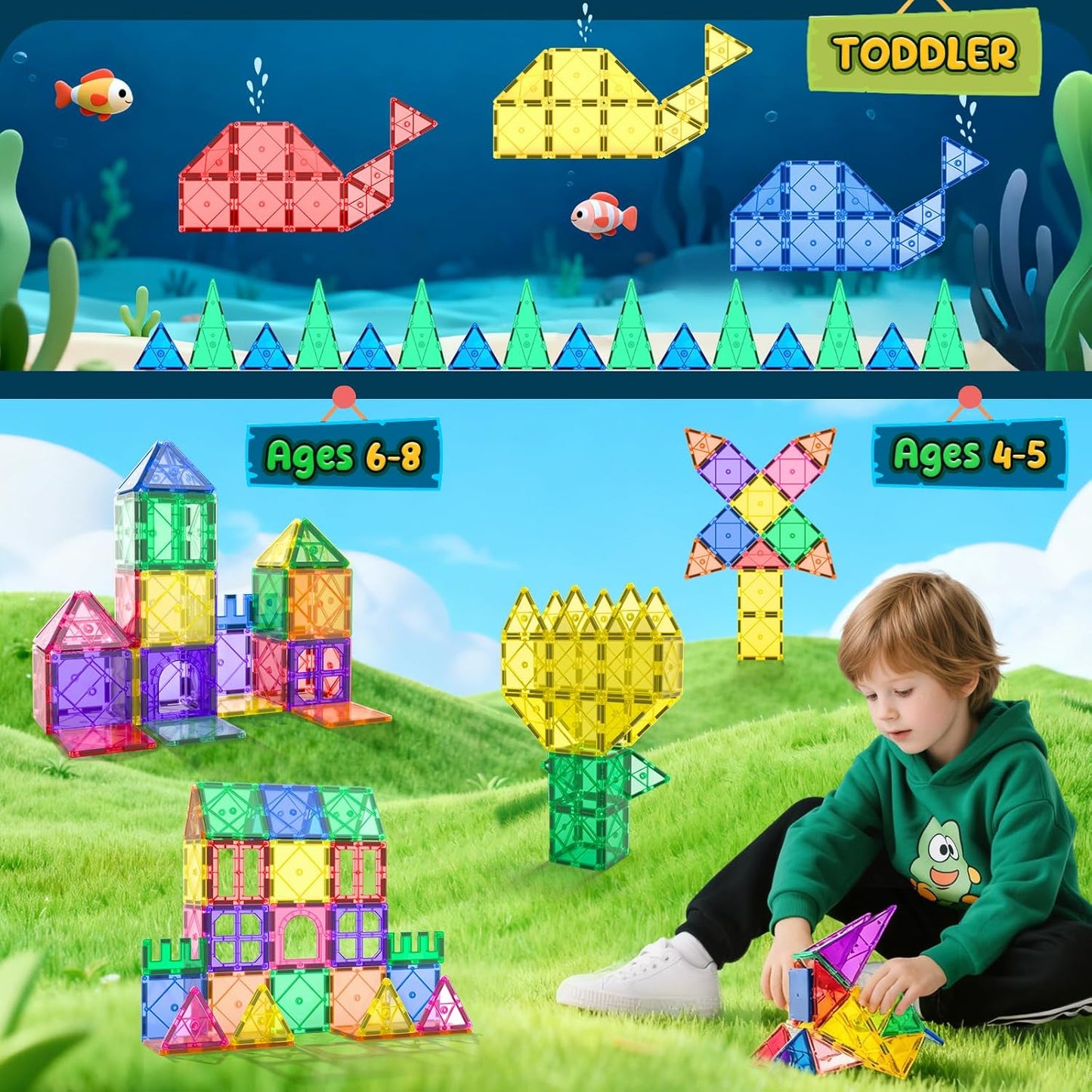 Soyee Magnetic Tiles Toddler Toys Magnetic Building Blocks for Kids Ages 3-12 STEM Educational Toys for Girls & Boys Sensory Toys for Kids with Autism Classroom Must Haves