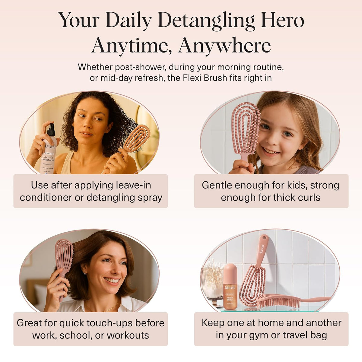 Kitsch Detangler Brush – Flexible Curly Hair Brush for Women, Men & Kids | Detangling Hairbrush with Bendable Frame and Ultra-Smooth Bristles for Wet or Dry Strands - Terracotta