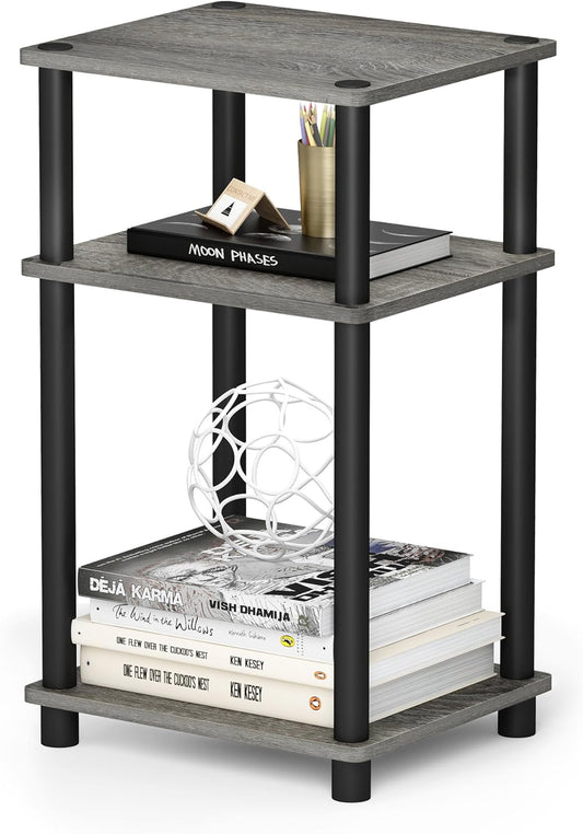 Furinno JUST Side Table, 3-Tier End Table, Open Shelves Night Stand, Bedside Table, Toolless Assembly, for Living Room, Bedroom, Bathroom, French Oak
