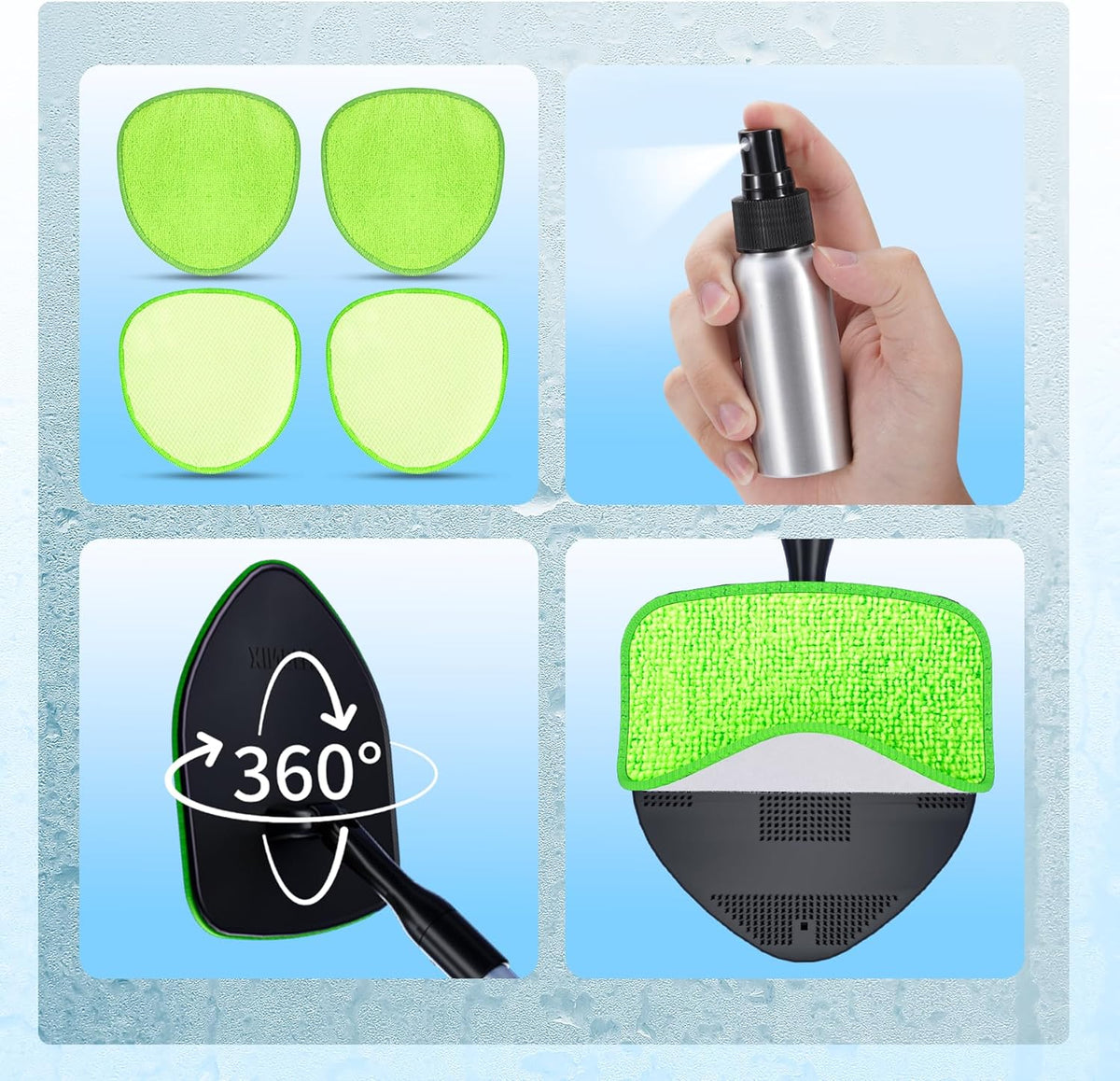 XINDELL Extendable Windshield Cleaner for Car, Long Handle Car Interior Glass Cleaning Tool with Pivot Head – Reusable Microfiber Pads, Streak-Free Auto Detailing Kit for SUV Truck