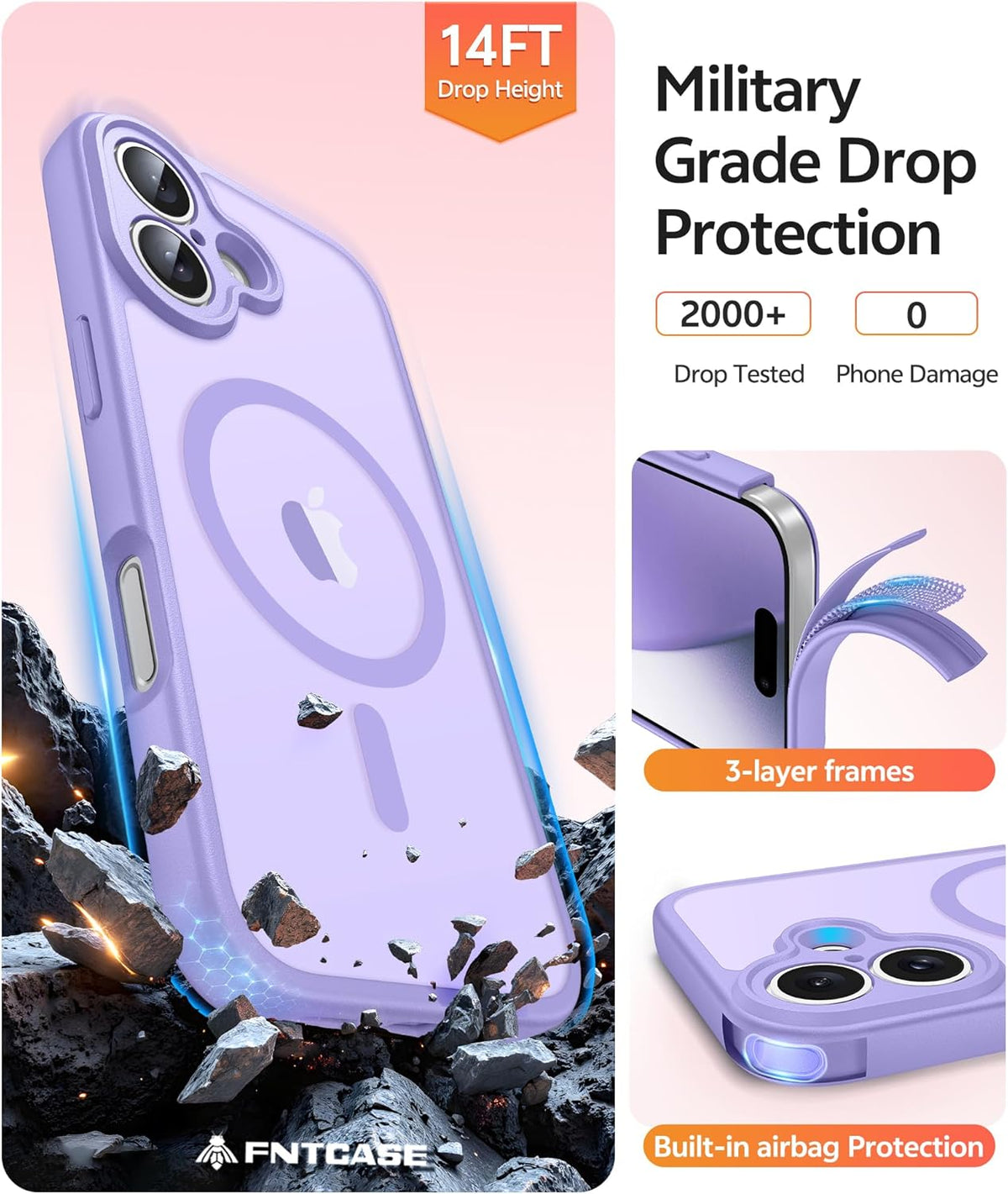 FNTCASE for iPhone 17 Case: [Compatible with Magsafe] Translucent Matte Cases with [Full Camera Protection] [Screen Protector] Military Grade Shockproof Protective Phone Cover - Light Purple