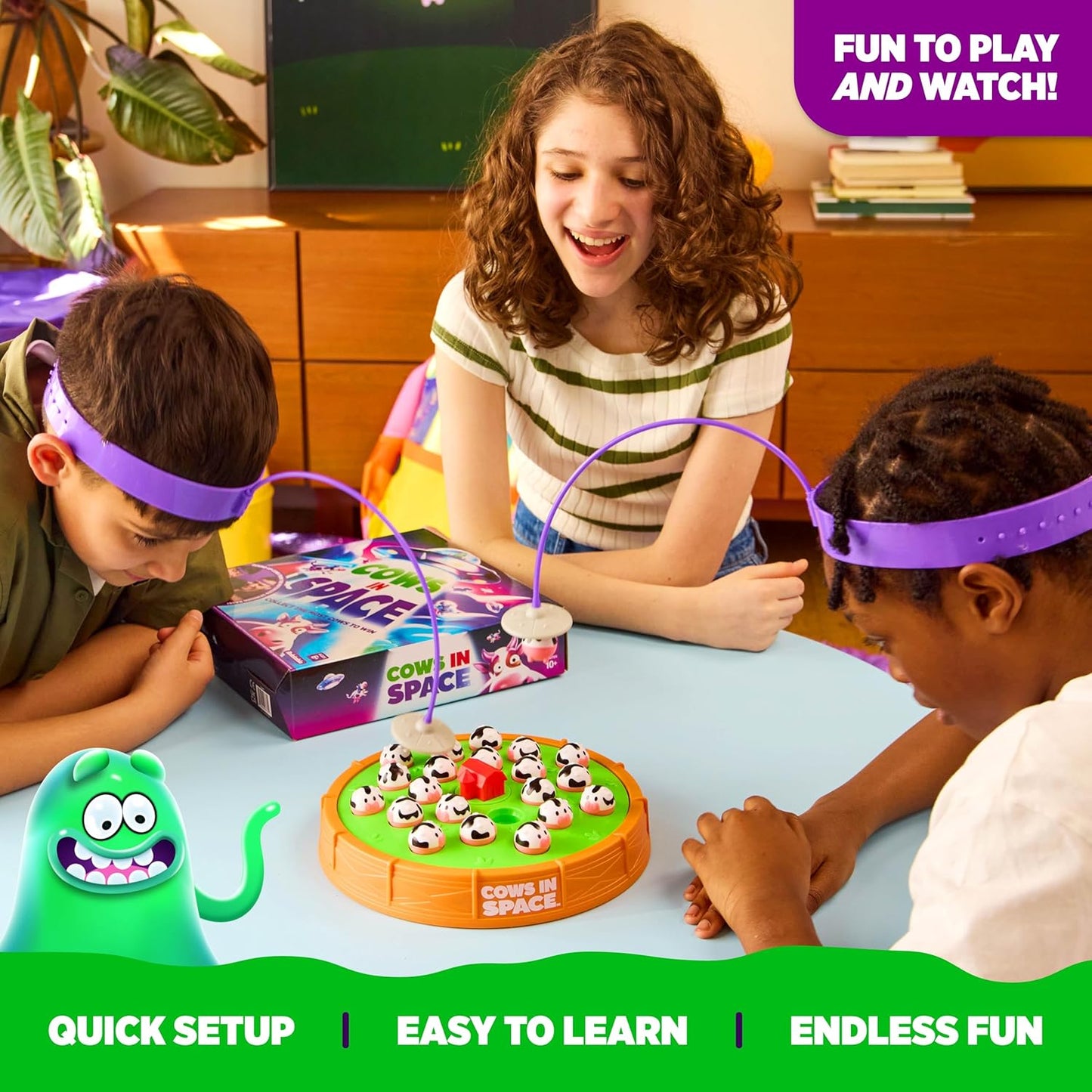 Cows In Space By Relatable, The Kid-Friendly Extraterrestrial Game, Fun Games And 2 Player Games, Great For Space Games, Includes 2 UFO Headbands, 1 Electronic Spinning Base, 21 Cows, and Instructions
