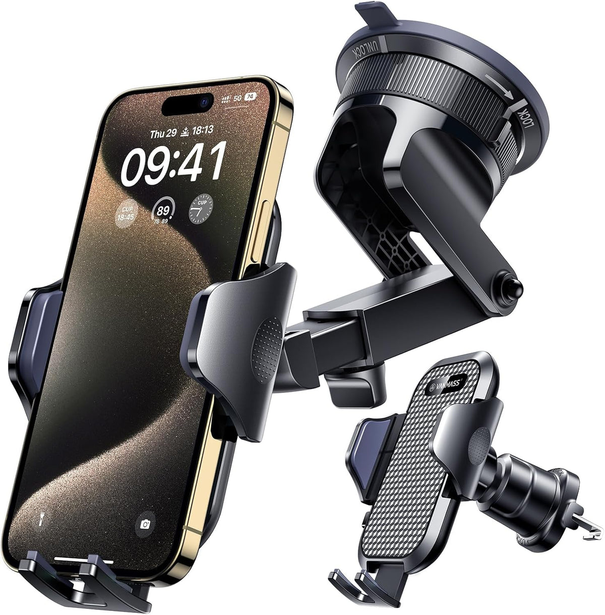 [2026 True Military-Grade] Car Phone Holder VANMASS [Upgraded Strongest Suction & Clip] Cell Phone Mount for Dashboard Windshield Vent Wall,Truck Cradle Stand for iPhone 17 Pro Max 16 15 14 13 Android