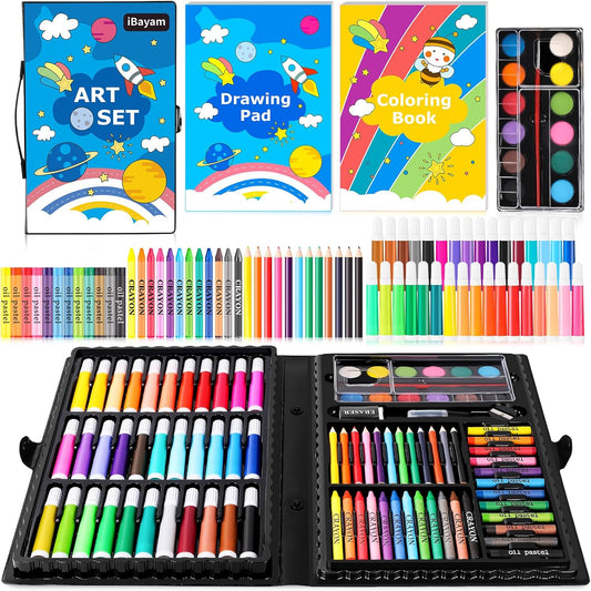 iBayam Art Supplies, 149-Pack Drawing Kit Painting Art Set Art Kits Gifts Box, Arts and Crafts for Kids Girls Boys, with Coloring Book, Crayons, Pastels, Pencils, Watercolor Pens & Cakes