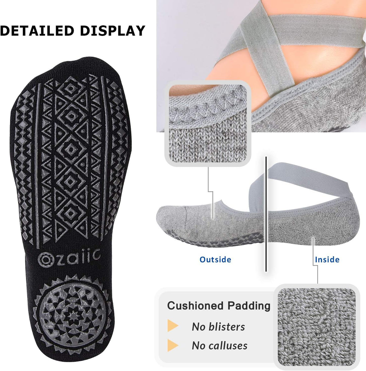 Ozaiic Pilates Socks for Women Non Slip Grip, Yoga Socks with Grippers for Barre, Hospital, Ballet, Dance, Barefoot Workout