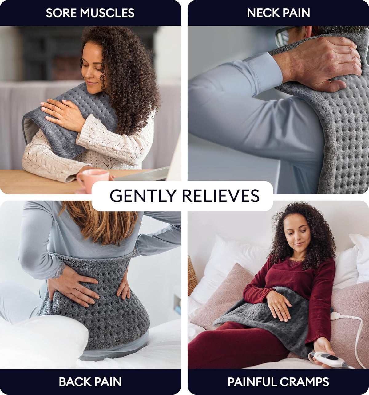 GENIANI XL Electric Heating Pad for Back Pain & Cramps Relief, Electric Throw, Birthday Christmas Gifts for Women, Men Auto Shut Off, Machine Washable, Heat Pad for Neck & Shoulder, 12×24", Tabby Gray