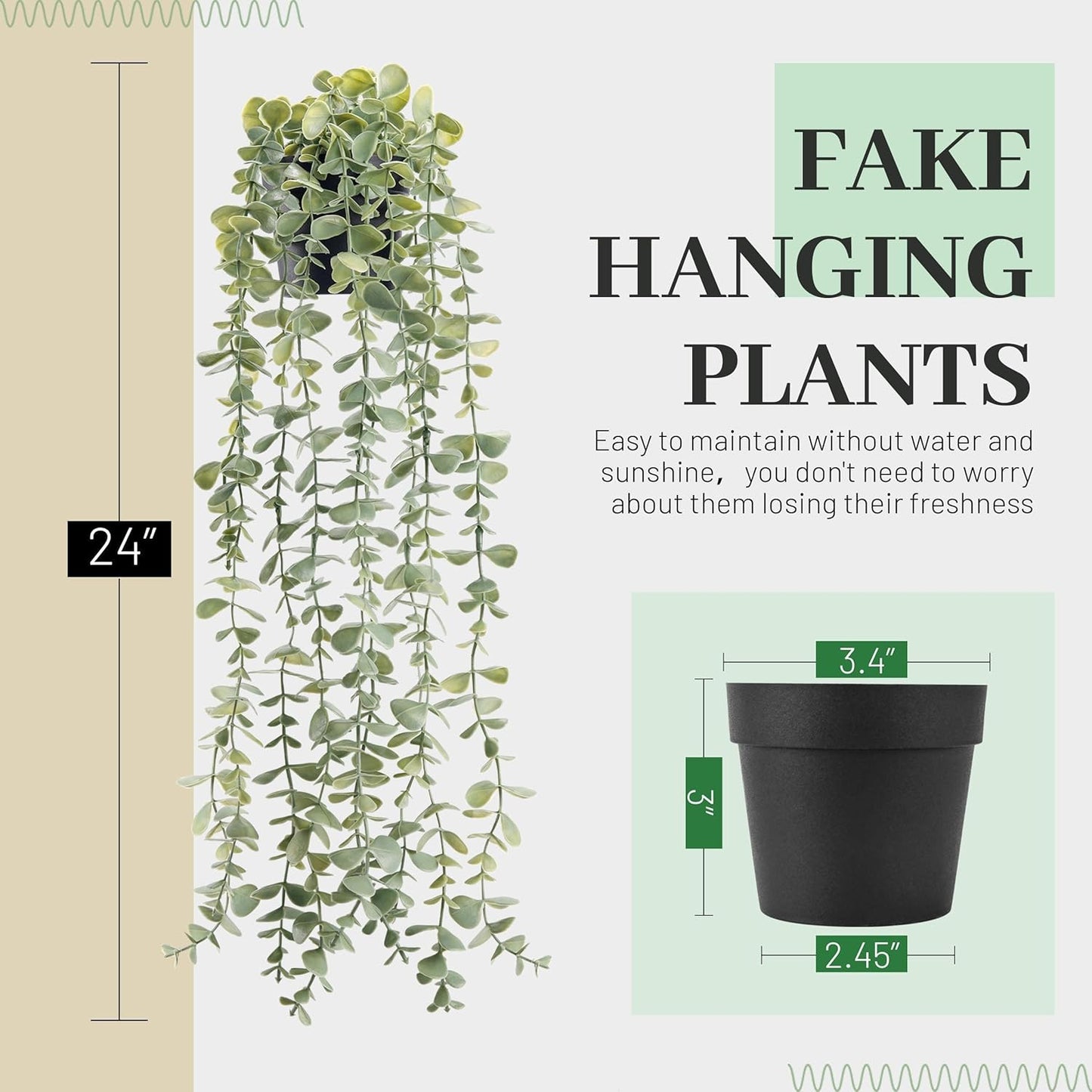 Der Rose 1Pcs Fake Plants Hanging Artificial Potted Faux Eucalyptus Plants for Modern Boho Farmhouse Bathroom Office Desk Wall Book Shelf Living Room Aesthetic Decor Indoor