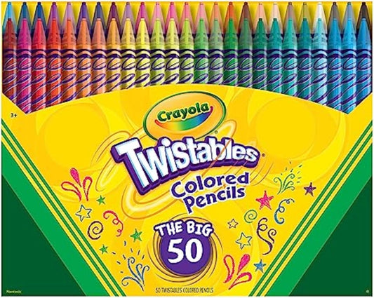 Crayola Twistables Colored Pencil Set (50ct), Stocking Stuffer for Kids & Teens, No Sharpen Colored Pencils For Kids Coloring Books, Drawing & Sketching, 4+