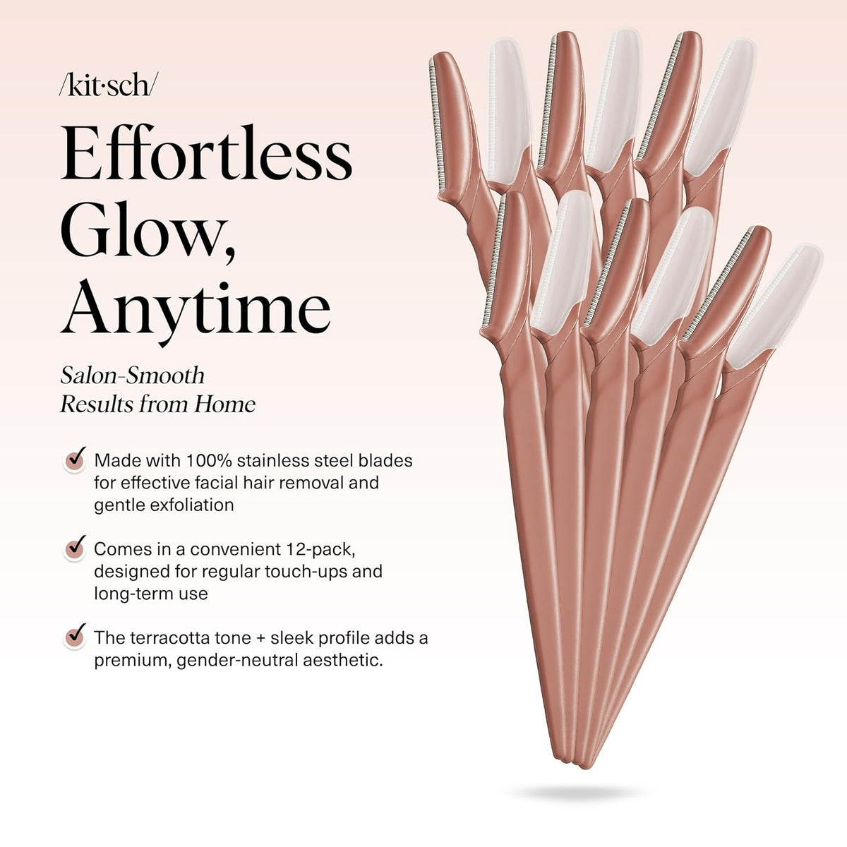 Kitsch Dermaplane Razor for Women Face – Face Razors for Women & Men, Eyebrow Trimmer & Face Shaver – Exfoliating Facial Razor & Skin Care Tool for Smoother Skin - Terracotta, 12 pcs