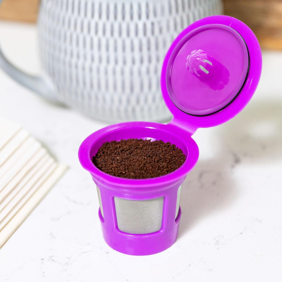 Perfect Pod 1-Stream Cafe Save Reusable K Cup Pod Coffee Filters - Refillable Coffee Pod Capsules with Built-In, Integrated Mesh Strainer for use with Keurig & Select Single Cup Coffee Makers, 4-Pack