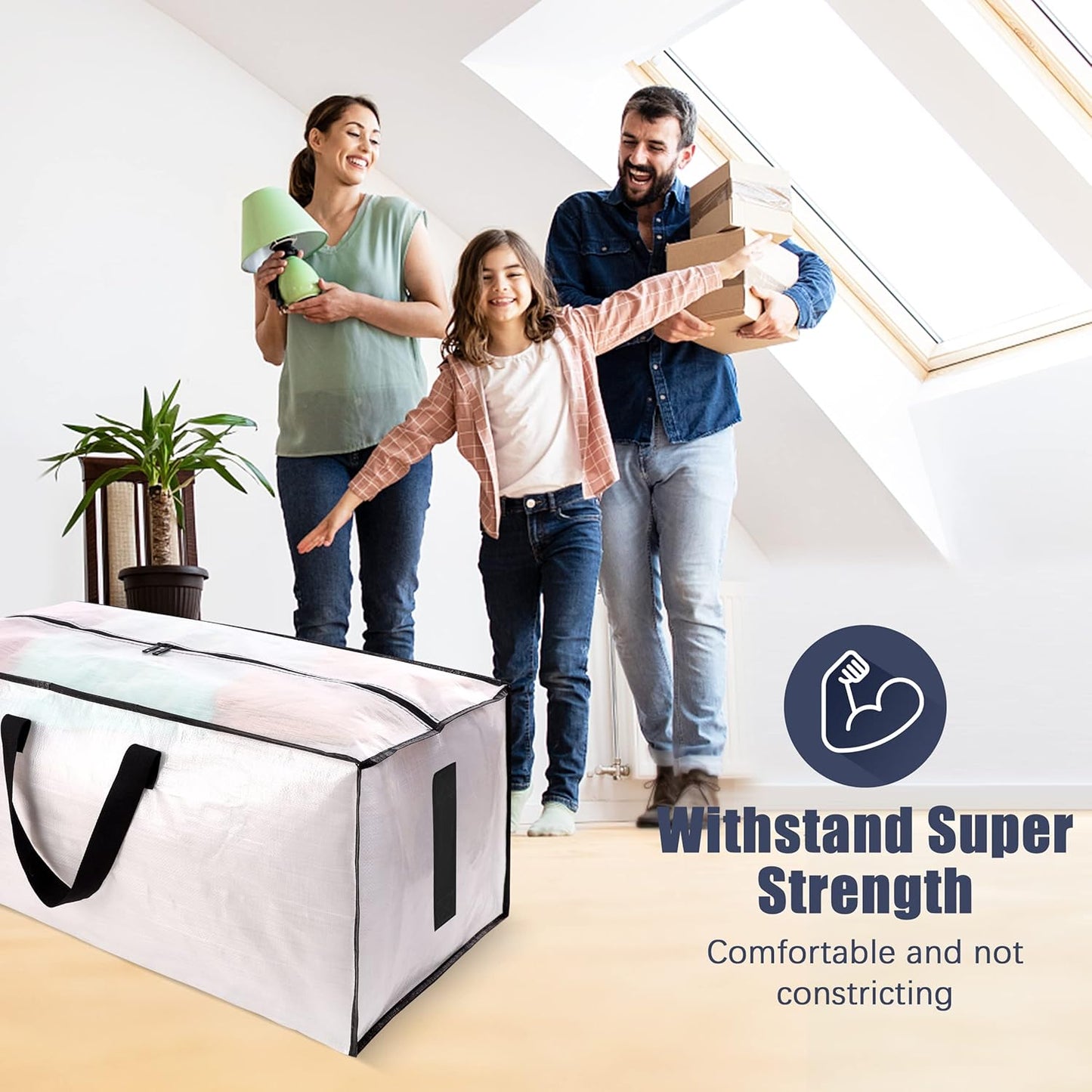 8 Pack Large Strong Moving Bags with Zippers & Carrying Handles - Water-Resistant - Heavy Duty Storage Tote for Space Saving, Fold Flat, Alternative to Moving Box (Semi-Transparent)