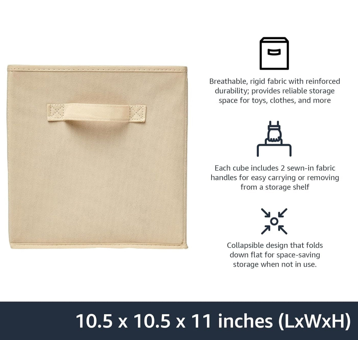 6-Pack Collapsible Fabric Storage Cubes with Handles – Durable Cloth Bins for Closet, Shelf, or Cube Organizer, Beige
