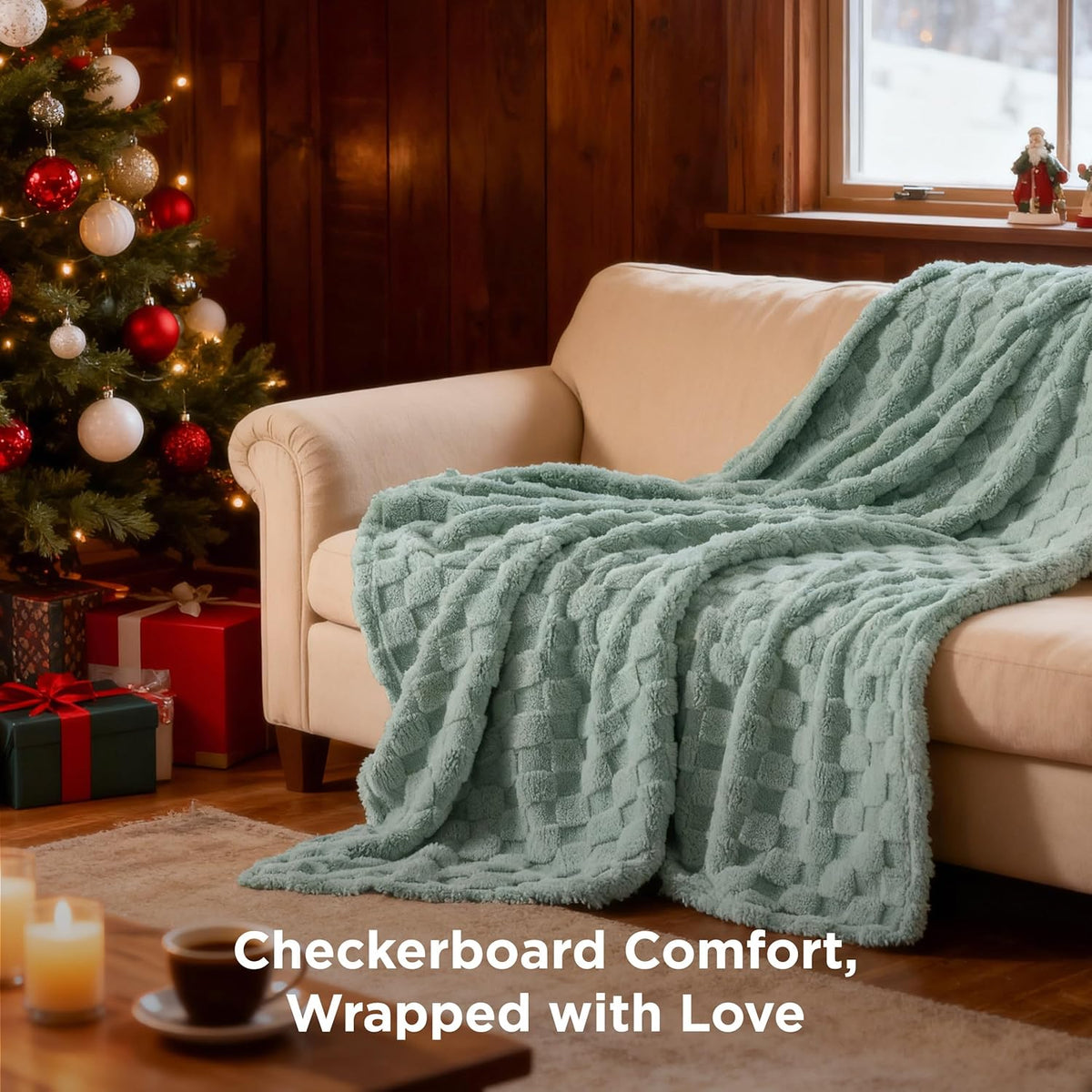 Bedsure GentleSoft Sage Green Throw Blanket for Couch - Checkered Fleece Blankets Christmas Gifts for Women Men Girls, Cute Soft Cozy Throw for Bedroom Home Decor Gifts, 50x60 Inches